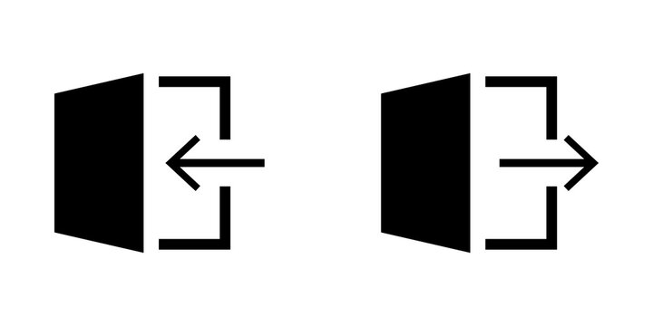 Black sign icons for log in and log out with arrows showing direction of entry and exit