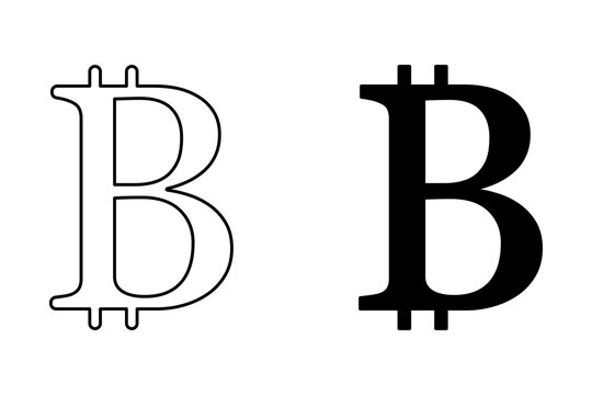 Black and white outline bitcoin currency symbols set for finance and digital money design