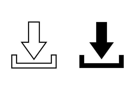 Black download arrow icons in solid and outline style for web and mobile interface design