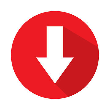 Red circle icon with a white downward arrow symbol for web design and user interface navigation