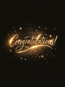 Elegant golden congratulations text with sparkling stars on a dark background
