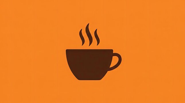 Coffee cup icon with steam on orange.