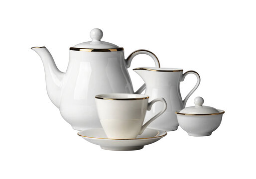 Ceramic Tea Set isolated on a transparent background.