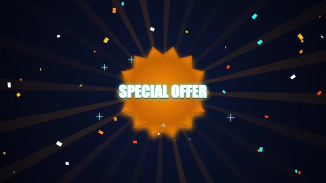 Special offer badge with falling confetti animation