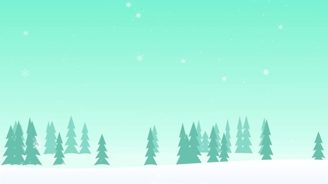 Winter forest landscape with falling snow animation