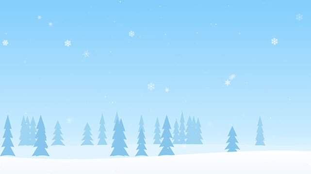 Winter forest landscape with falling snow animation