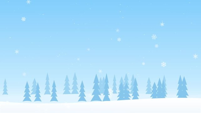 Winter forest landscape with falling snow animation