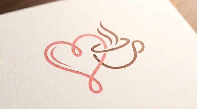 Heart shape intertwined with coffee cup steam line art.