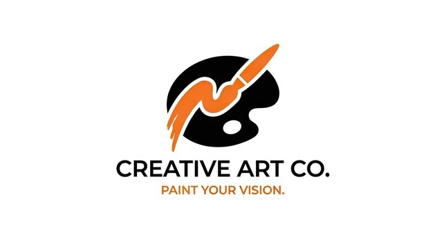 Paint palette and brush logo for creative art company.