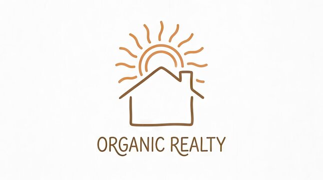 Sustainable real estate logo with house and sun rays.