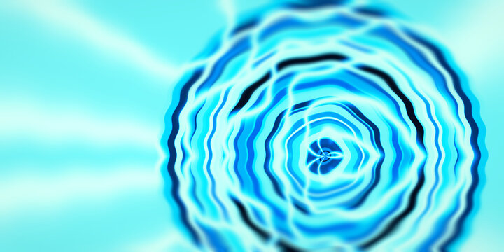 Teal and blue liquid ink strata form a radial mandala with striped light bands and a premium smooth finish.