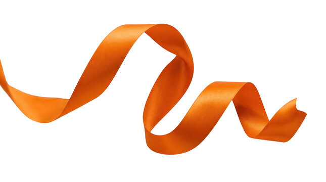 Elegant orange satin ribbon gracefully swirling and looping in a dynamic shape isolated on transparent background