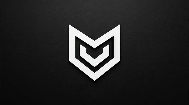 Geometric chevron shield logo on dark background.