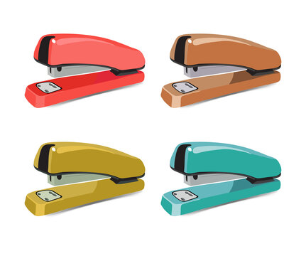 Colorful staplers in different colors on transparent background