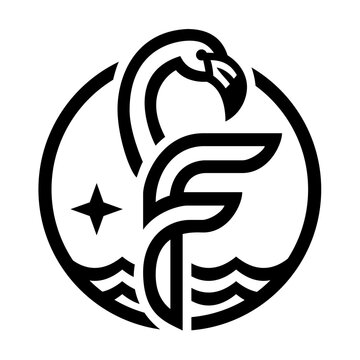 Flamingo in Water Tropical Bird Outline Vector Icon