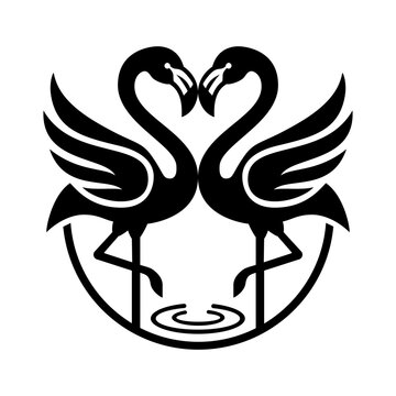 Two Flamingos Forming Heart Tropical Love Vector Icon