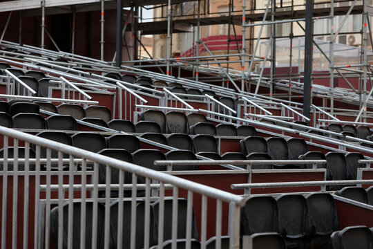 Empty Temporary Grandstand Seating at Outdoor Event Venue