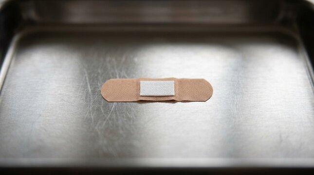 Finger-stick Bandage Small resting on a stainless supply tray &ndash; Detail Shot | Diabetes & Fingerstick Testing Stock Photo, No People