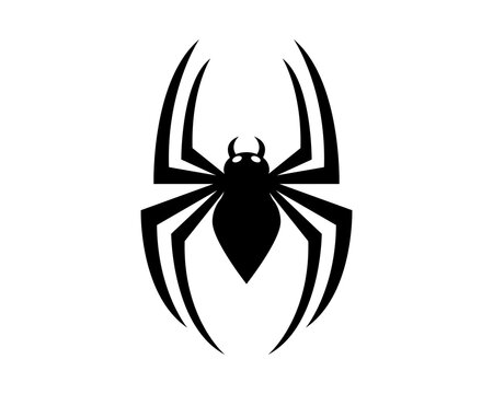 Black spider silhouette icon isolated on white background for graphic design projects.
