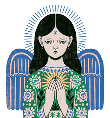 Naklejka premium Illustration of an angelic figure with wings, PNG on transparent background.