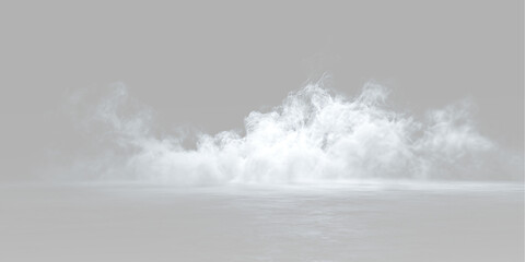 Naklejka premium White mist and smoke spreading over the ground, soft fog layer, drifting vapor, hazy atmosphere and low creeping clouds with realistic texture