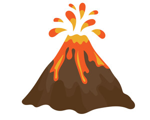Cartoon volcano eruption with flowing lava and magma splashes on white background © Growthdesign