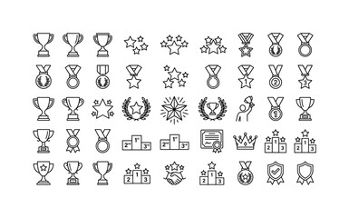 Obraz premium Collection of outline icons representing achievement, awards, and success
