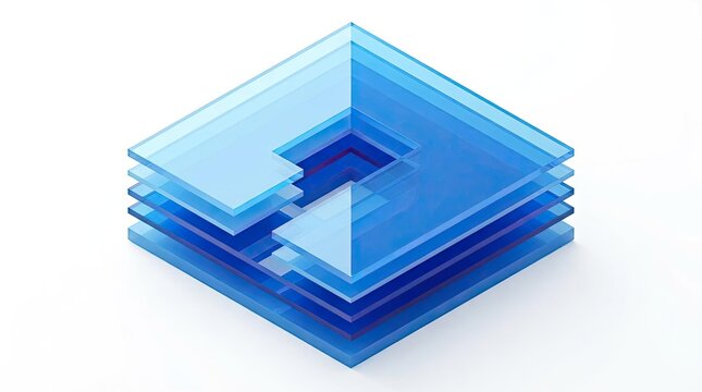 Abstract 3D blue transparent layered geometric square