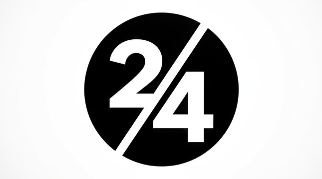 Black circle logo featuring white 2/4 fraction symbol.