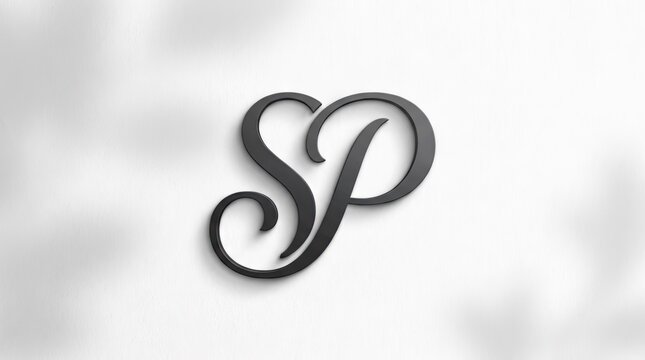 Black cursive SP initial monogram logo with shadow.