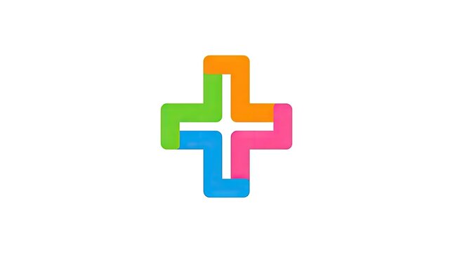 Colorful gradient medical plus cross logo on white background.