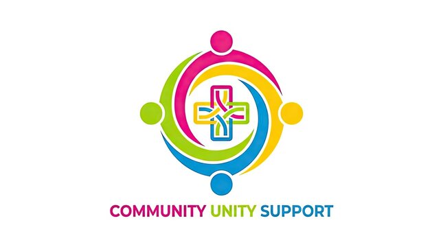 Community unity support logo with colorful people figures.