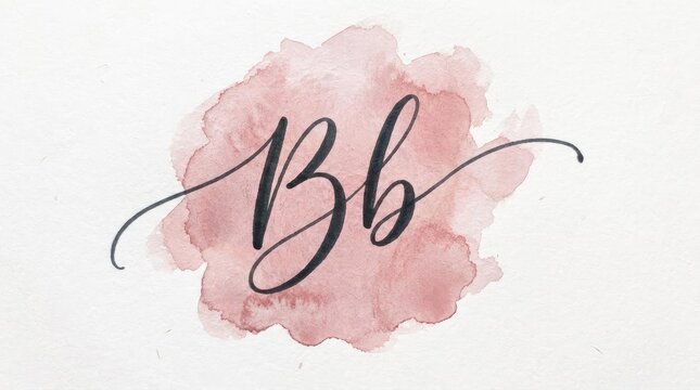 Elegant Bb script logo on pink watercolor.