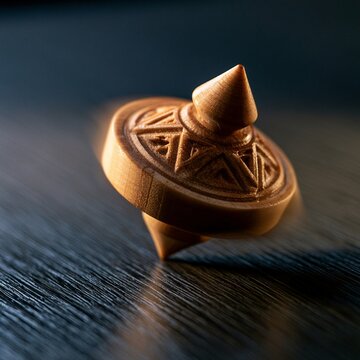 Spinning wooden dreidel top with carved pattern
