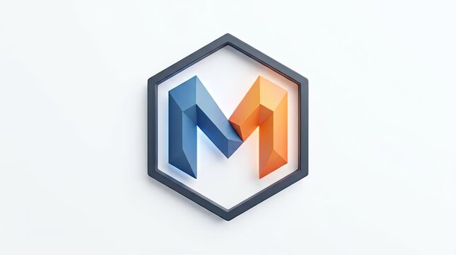 Modern 3D M letter hexagon logo on white.