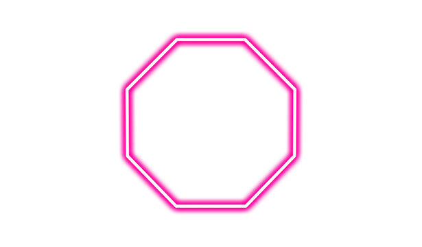 Glowing pink neon octagon shape isolated on transparent background