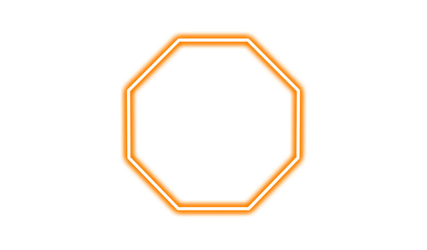 Orange glowing neon octagon isolated on transparent background