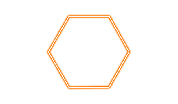 Orange glowing hexagon shape isolated on transparent background