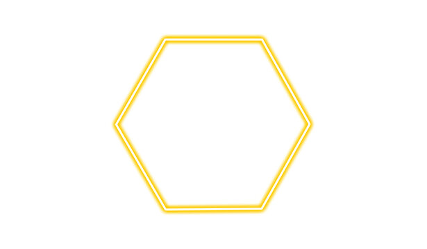 Glowing yellow hexagon frame isolated on transparent background
