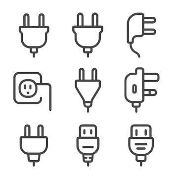 Power european icons uk plug icon wall vector cord angled adapter