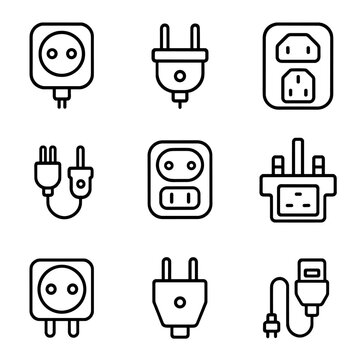 Collection icon contour grid set minimal adapter line symbol stroke icons outline