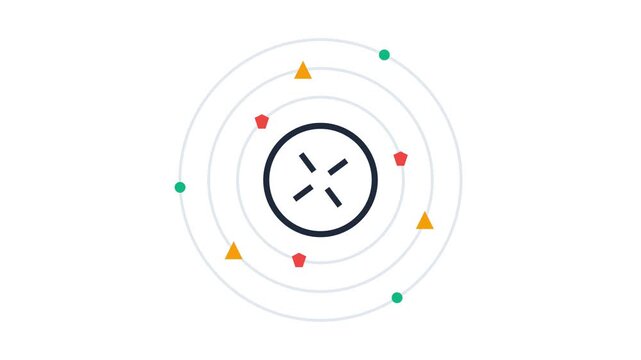 Atomic structure animation with orbiting electrons and protons