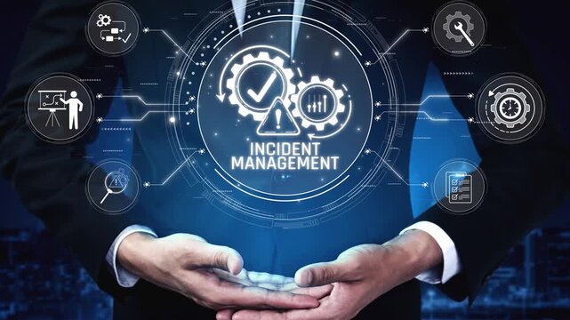 Hands Presenting Digital Icons Representing Incident Management System with Business Analytics and Technology in Background Sigmoid
