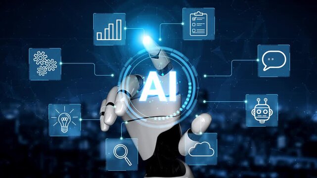 Futuristic Robot Hand Interacting with Digital Interface Representing Artificial Intelligence Concepts and Technologies in a Modern World. Entropy.