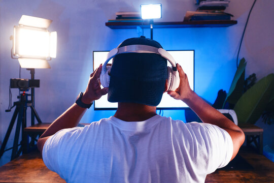 Man setting up for a live streaming session