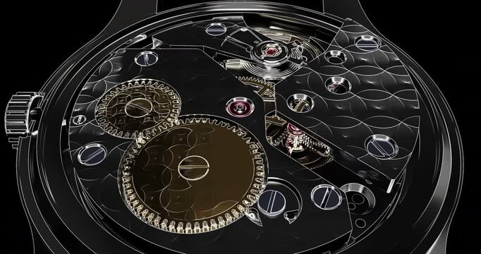 Technical 3D CAD model morphing into photorealistic luxury mechanical watch movement.
