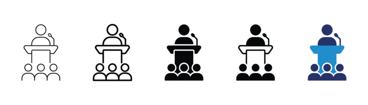 Public speaking icon representing presentation, communication, leadership, business, speech, audience, confidence, and success.