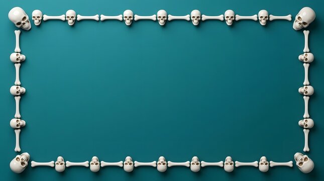 A decorative border created from white and red barbell weights on teal background