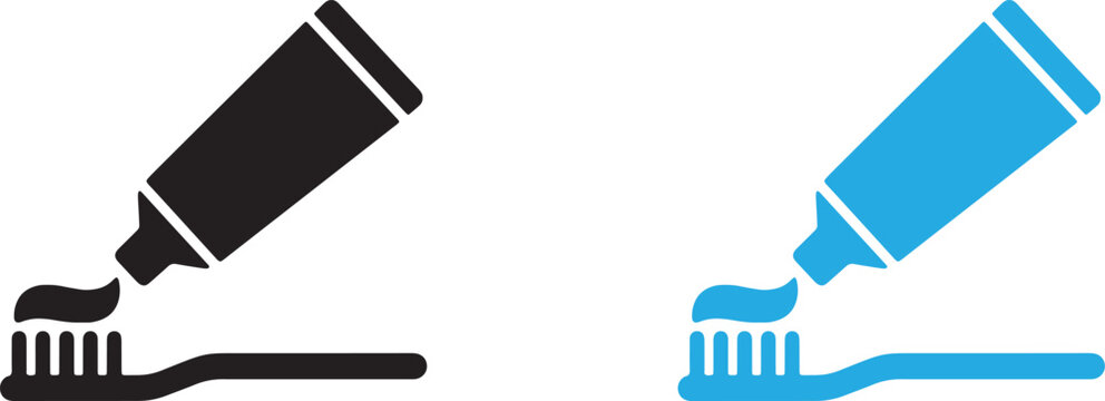 Toothpaste tube and toothbrush vector icon illustration symbol