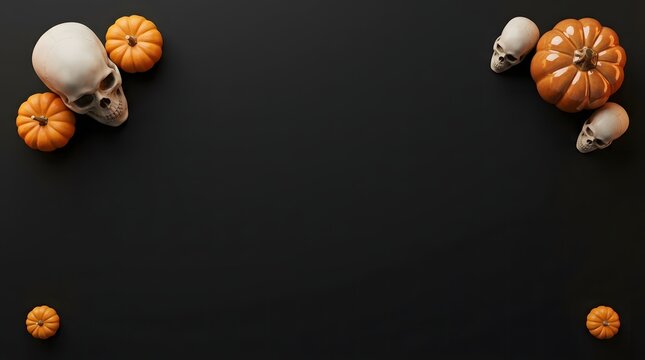 Skull with citrus fruits on dark background for Halloween or Dia de los Muertos decor.